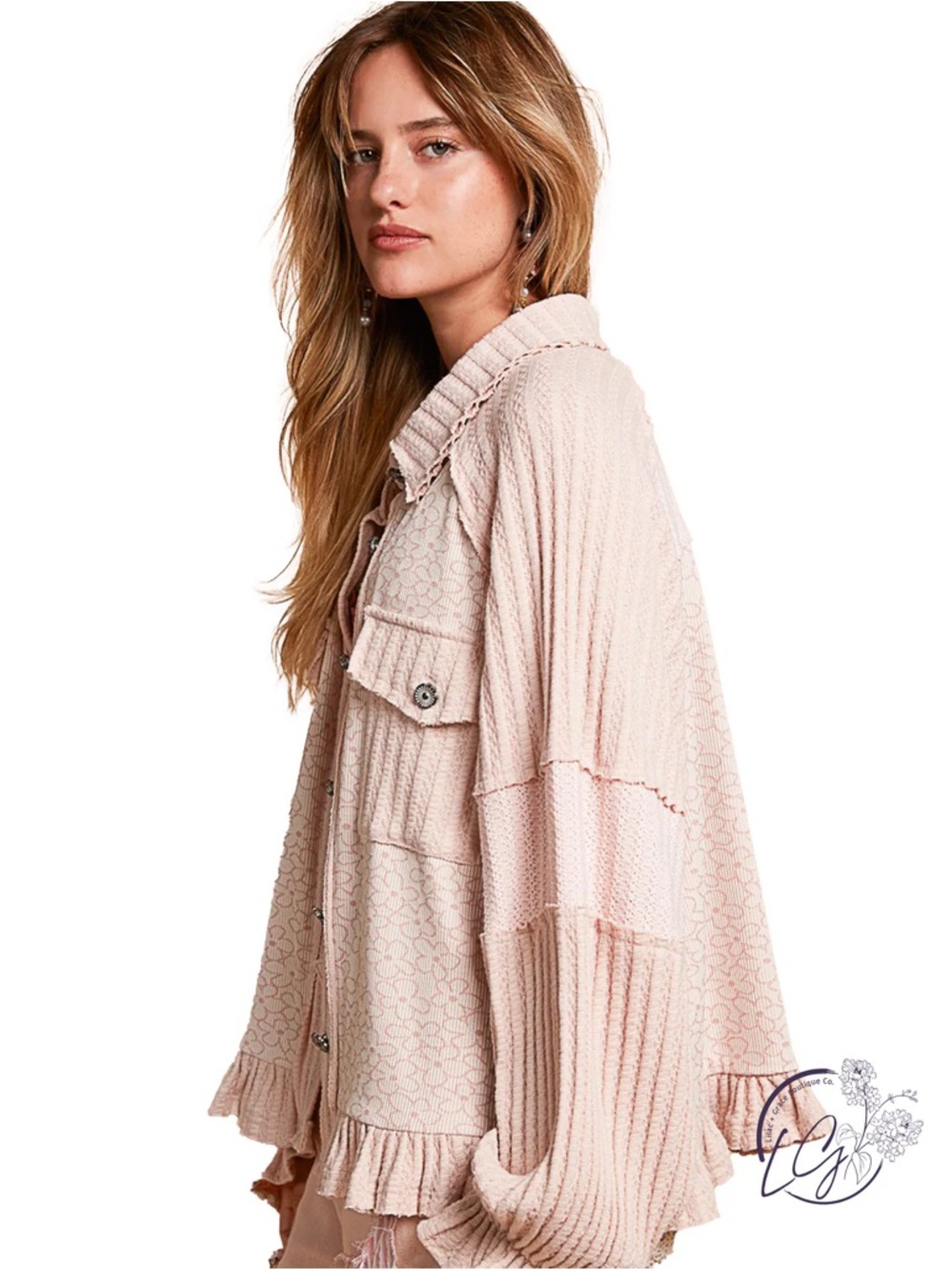 POL free people vibe bobo Pink Textured Button-Up Cardigan - Picture 2 of 11